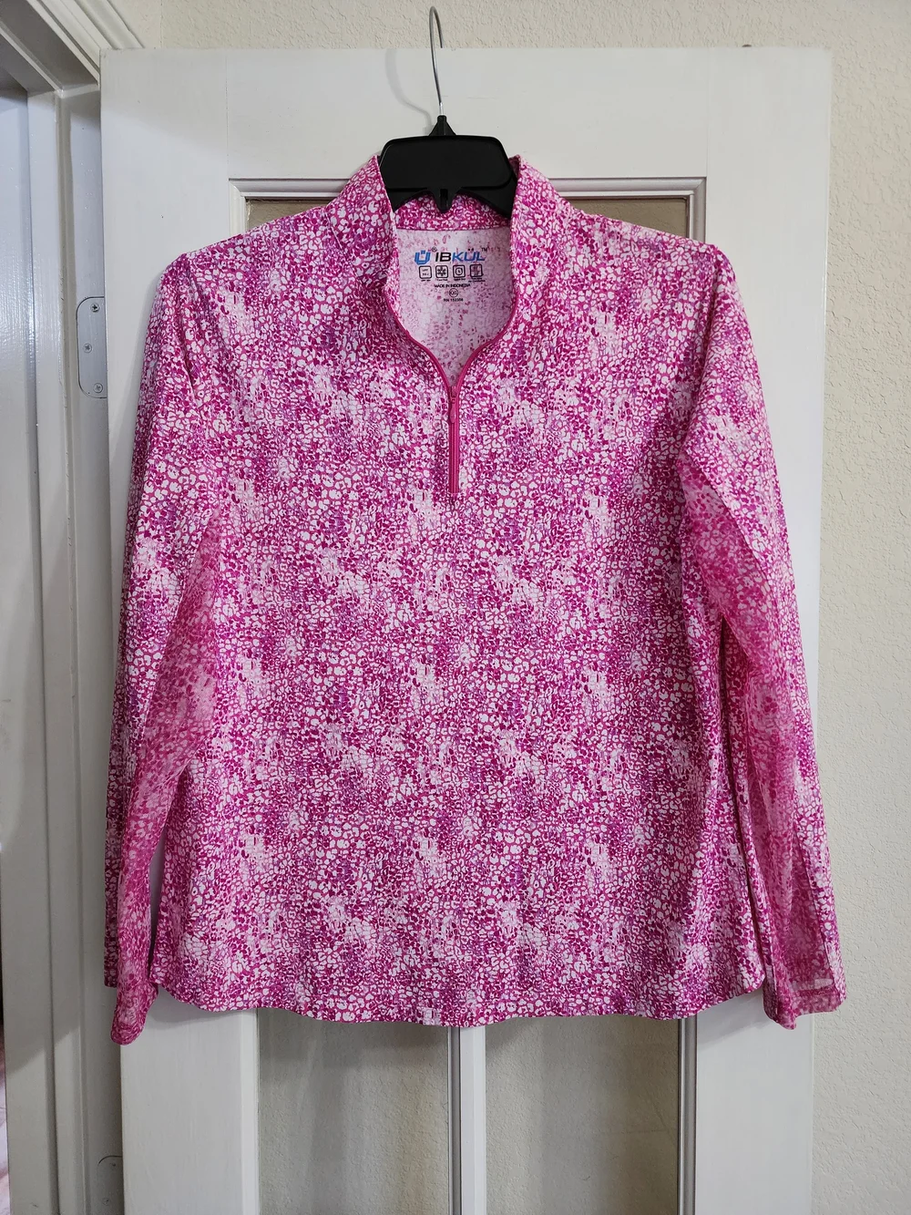 IBKUL XXL Pink Animal Print Mock Neck 1/4 Zip UPF 50 Golf Top - Picture 1 of 11